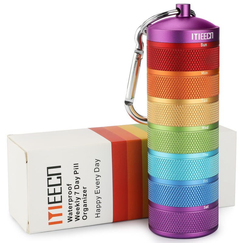 MEECN Weekly Metal Pill Organizer for Outdoor Travel Aluminum Waterproof That is Shockproof and Has Large Compartments for Storing Vitamins Fish Oil Emergency Pills